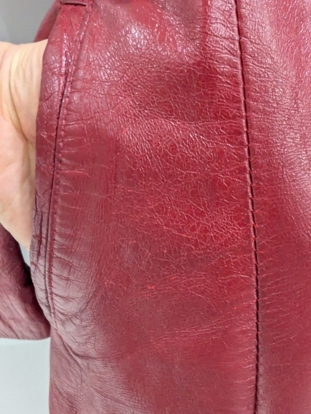 Women's Red Genuine Leather Coat - Picture 9 of 11